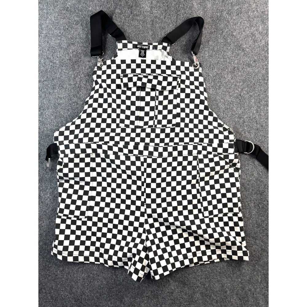 Hot Topic Checkerboard Romper Sz 5 Black White Overall Shorts Goth Punk